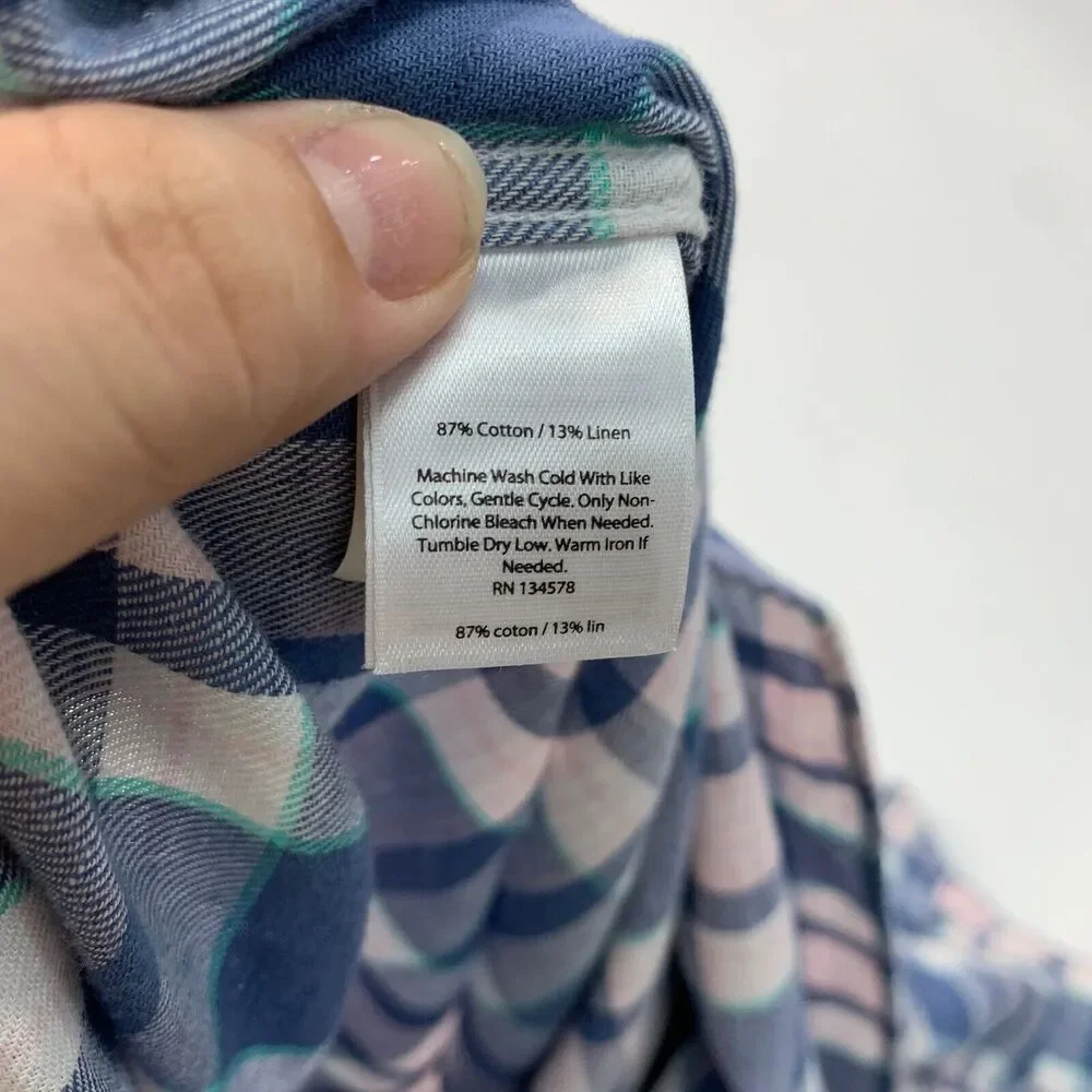 Vineyard Vines Shirt Mens Medium Blue White Classic Fit Murray Plaid Linen Blend - Picture 5 of 10